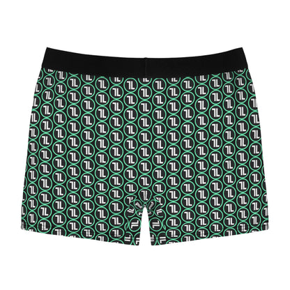 Men's Green Geometric Logo Boxer Briefs — All-Over Print Comfort