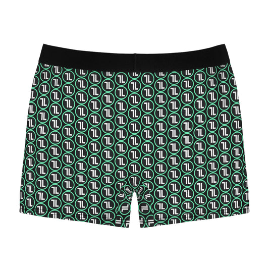 Men's Green Geometric Logo Boxer Briefs — All-Over Print Comfort