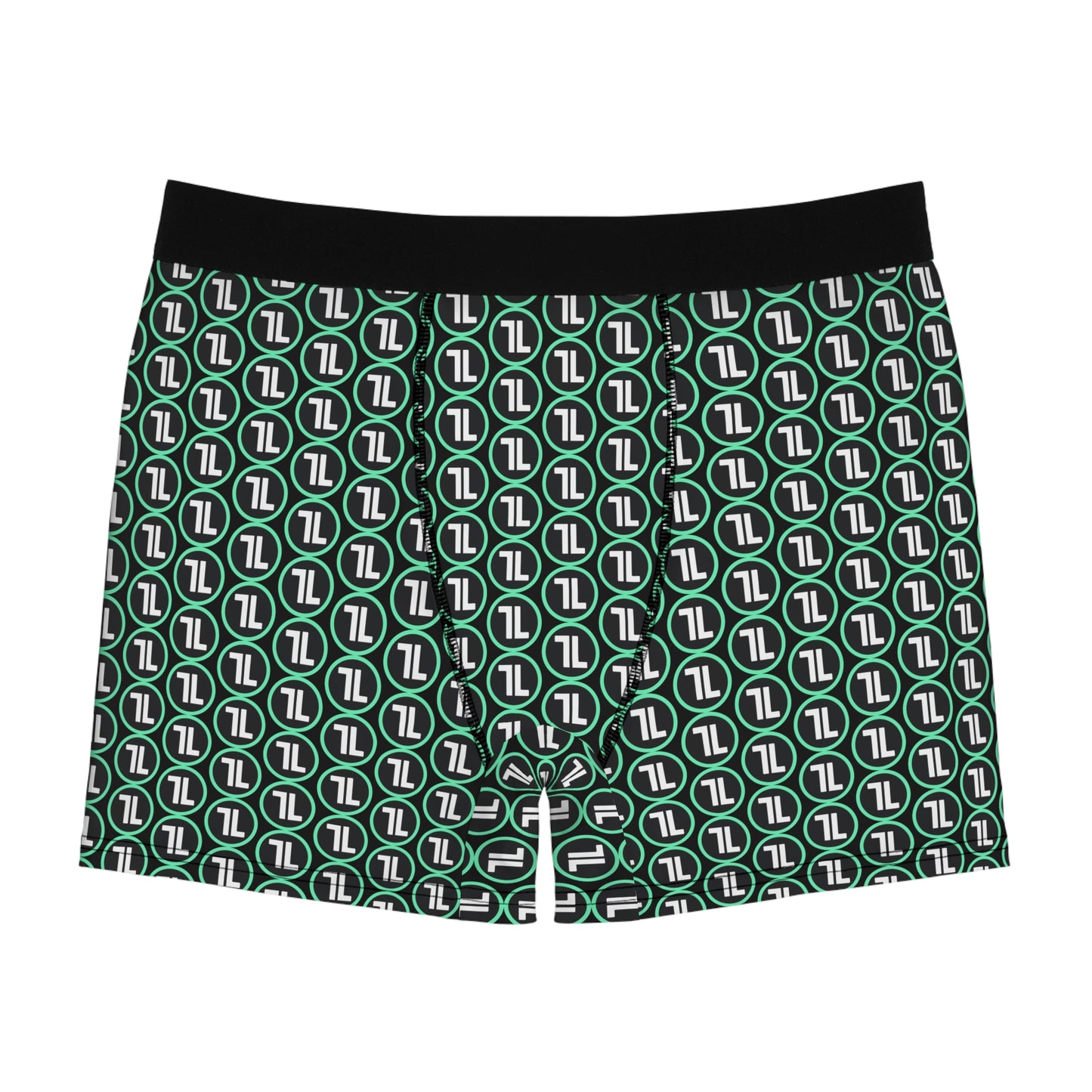 Men's Green Geometric Logo Boxer Briefs — All-Over Print Comfort