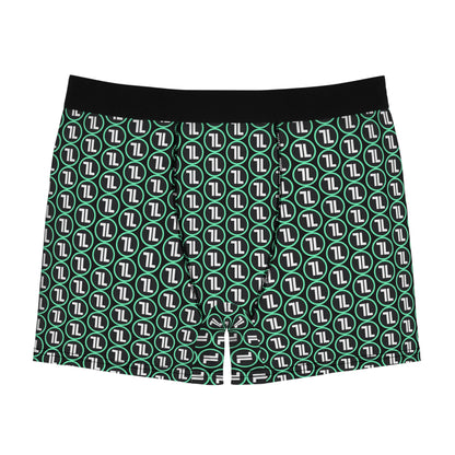 Men's Green Geometric Logo Boxer Briefs — All-Over Print Comfort