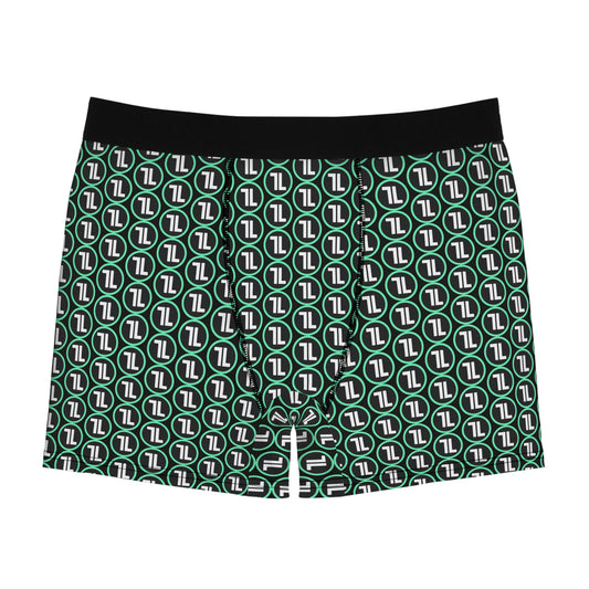 Men's Green Geometric Logo Boxer Briefs — All-Over Print Comfort