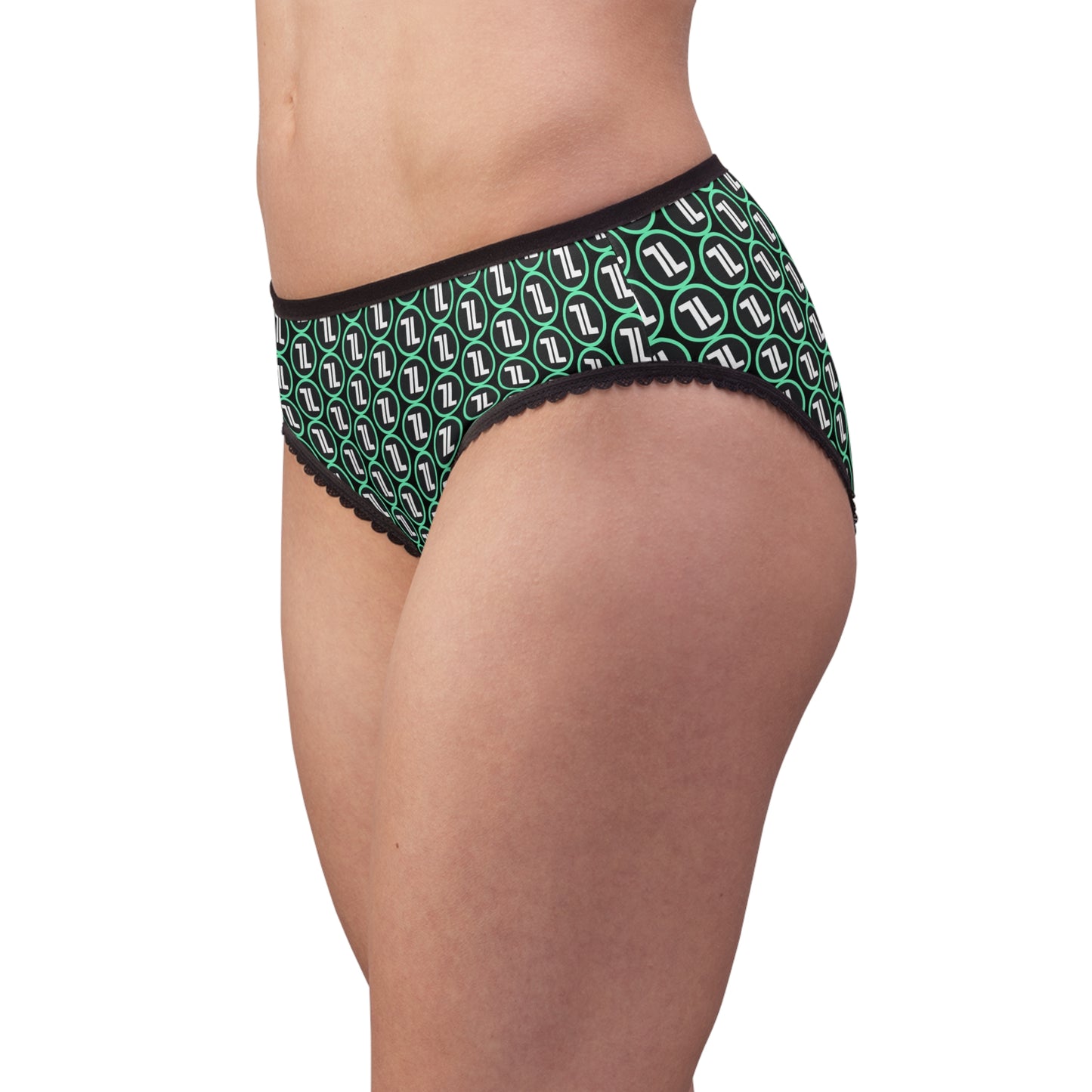 Green Geometric Logo Women's Briefs — All-Over Print Comfort Panties