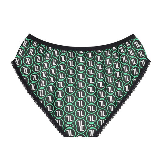 Green Geometric Logo Women's Briefs — All-Over Print Comfort Panties