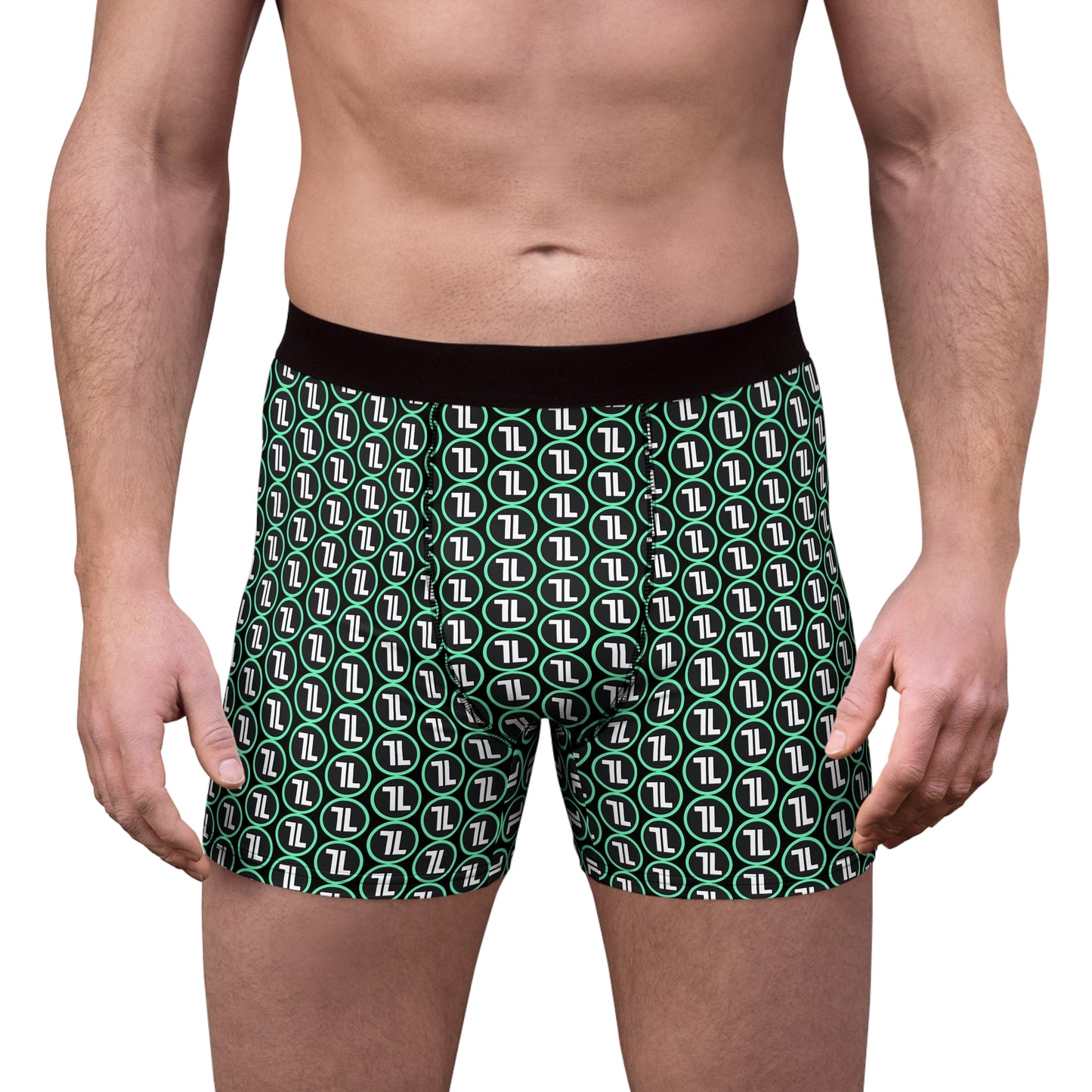 Men's Green Geometric Logo Boxer Briefs — All-Over Print Comfort